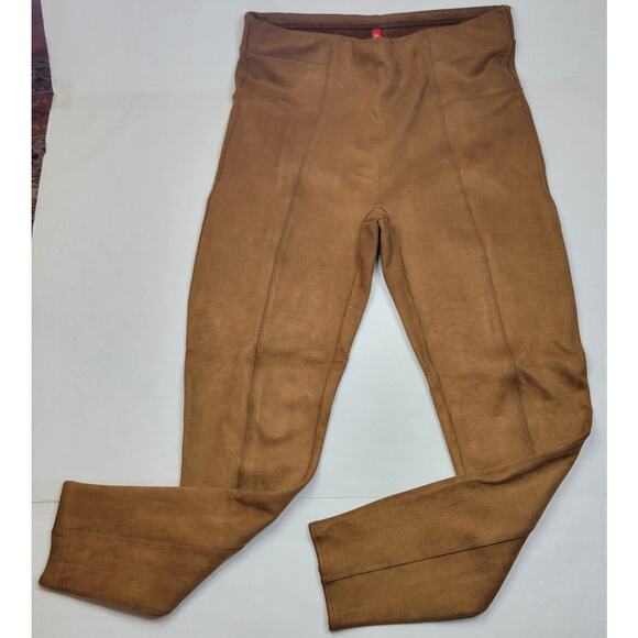 Spanx Faux Suede Leggings Caramel Tan Slimming Control HIgh Waisted Size Large - Picture 1 of 6